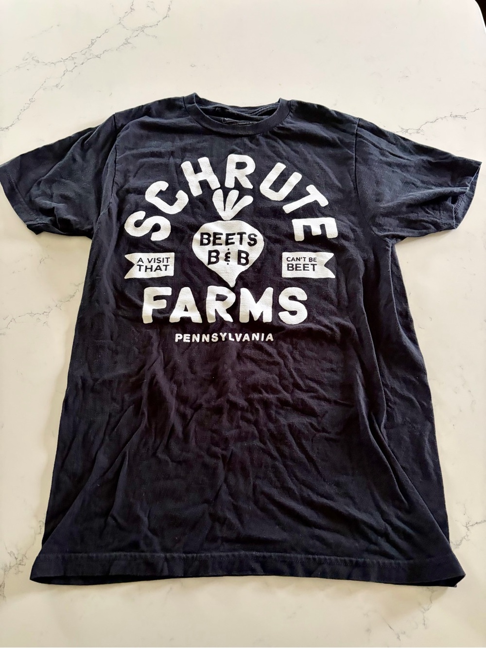 The Office Black Tee with White Schrute Farms Print - Women’s Small
